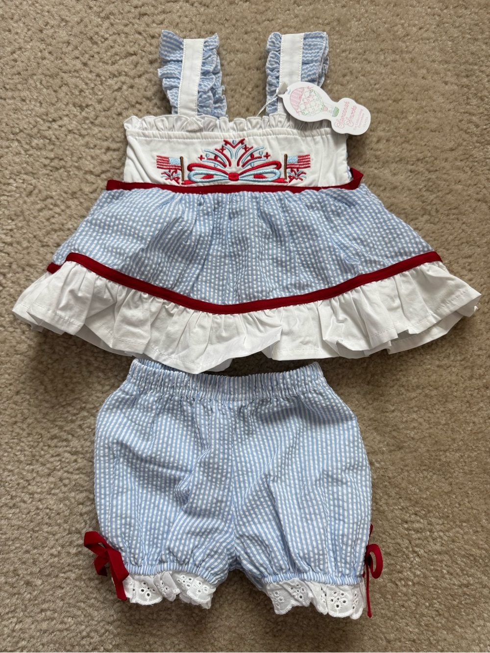 Blue & White Striped Diaper Cover with Red Trim - Kids Accessories